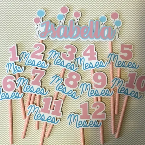 Kit Topos de Bolo Mesversário Bebê Personalizado Bexigas