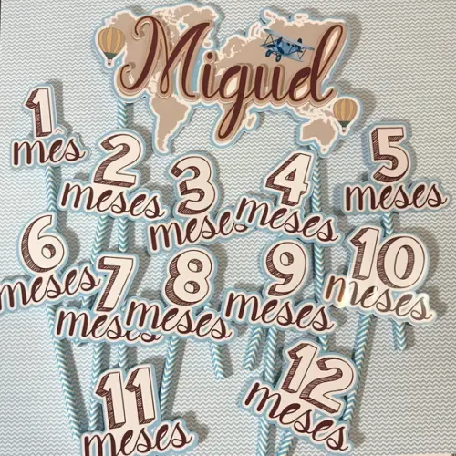 Kit Topos de Bolo Mesversário Bebê Personalizado Mapa Mundi