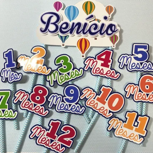 Kit Topos de Bolo Mesversário Bebê Personalizado Balões