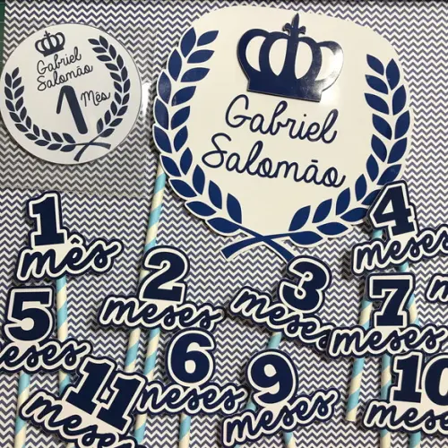 Kit Completo Mesversário Bebê com Topos de Bolo e Adesivos