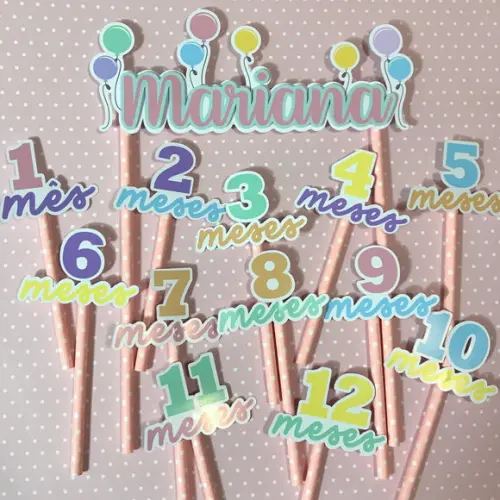 Kit Topos de Bolo Mesversário Bebê Personalizado Bexigas