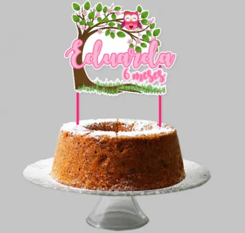 Topo de Bolo Scrap para Mesversário Tema Corujinha na Árvore
