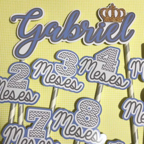 Kit Topos de Bolo Mesversário Bebê Personalizado Coroa