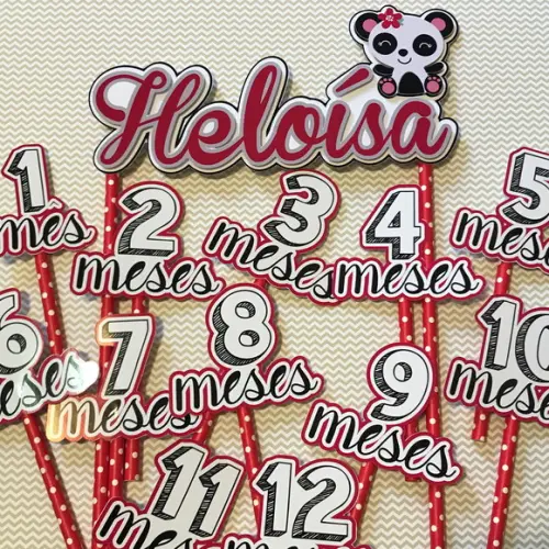 Kit Topos de Bolo Mesversário Bebê Personalizado Panda