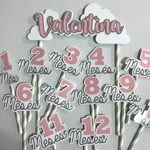 Kit Topos de Bolo Mesversário Bebê Personalizado Nuvens