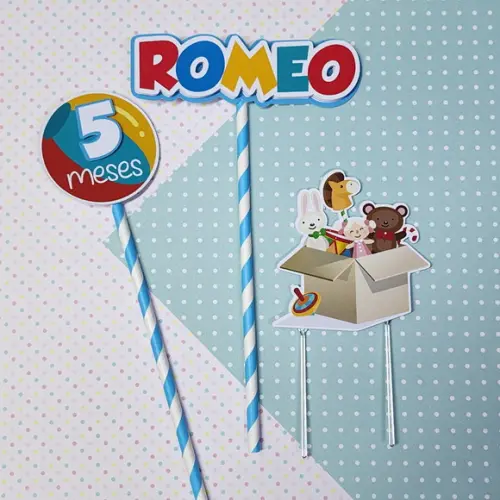 Topo de Bolo Scrap para Mesversário Tema Caixa de Brinquedos