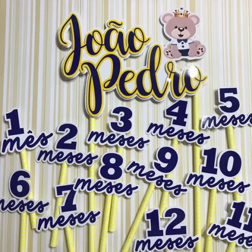 Kit Topos de Bolo Mesversário Bebê Personalizado Ursinho