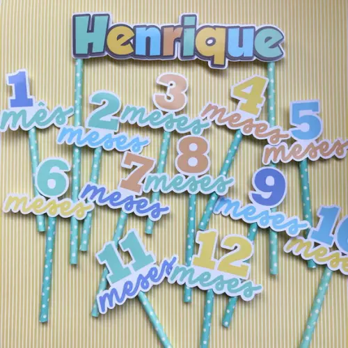Kit Topos de Bolo Mesversário Bebê Personalizado Candy Color