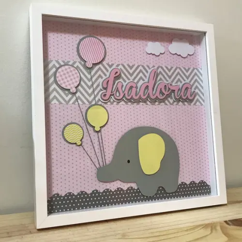 Quadro Porta Maternidade Elefante Rosa e Amarelo