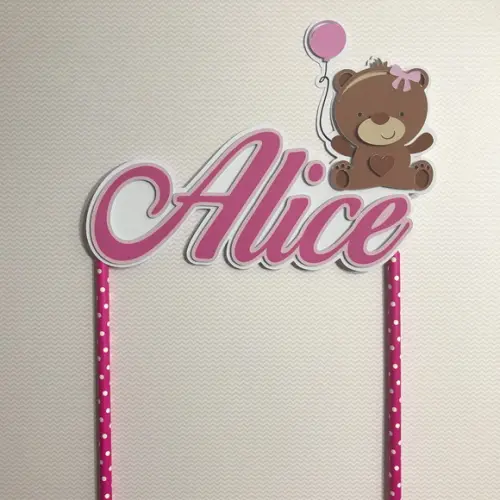 Topo de Bolo Scrap Ursinha com Nome