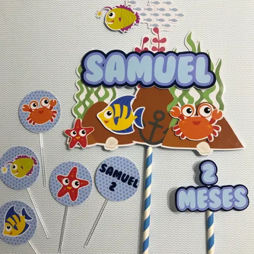 Kit Mesversário Topo do Bolo Scrap Fundo do Mar