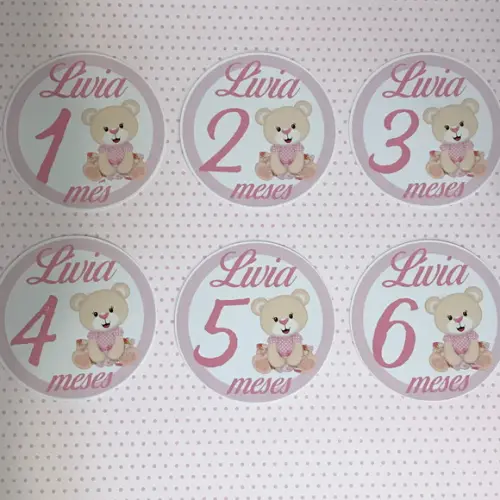 Kit de Adesivos para Body Mesversário do Bebê Ursa Rosa