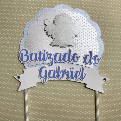 Topo de Bolo Scrap para Batizado - Anjinho