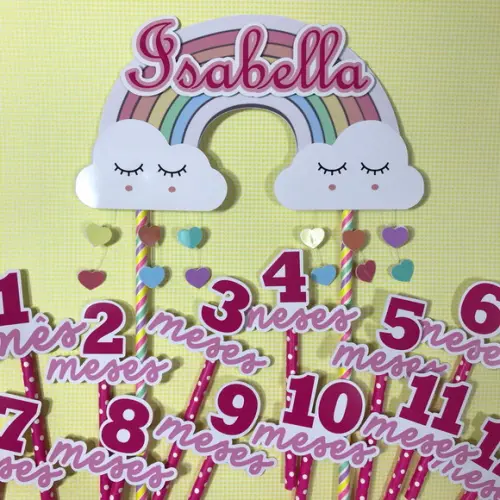Kit Topos de Bolo Mesversário Bebê Personalizado Chuva Amor