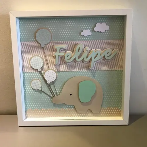 Quadro Enfeite para Porta Maternidade Elefante com Balões