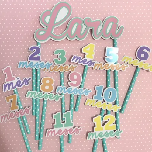 Kit Topos de Bolo Mesversário Bebê Personalizado Candy Color