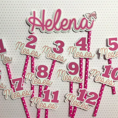 Kit Topos de Bolo Mesversário Bebê Personalizado Lacinho