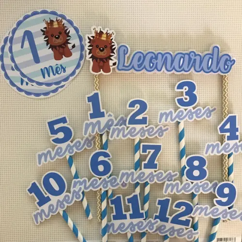 Kit Completo Mesversário Bebê com Topos de Bolo e Adesivos