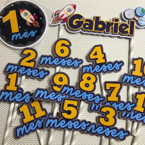 Kit Completo Mesversário Bebê com Topos de Bolo e Adesivos