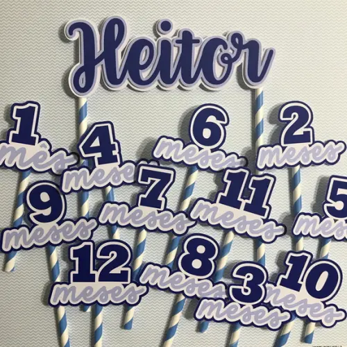 Kit Topos de Bolo Mesversário Bebê PersonalizadoTons de Azul
