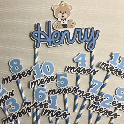 Kit Topos de Bolo Mesversário Bebê Personalizado Ursinho