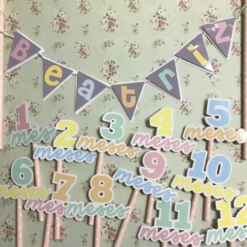 Kit Topos de Bolo Mesversário Bebê Personalizado Candy Color