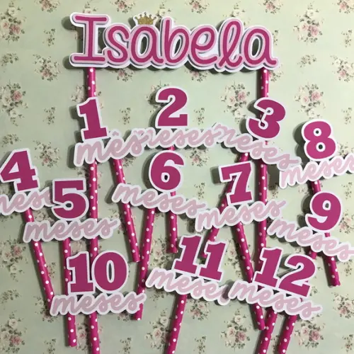 Kit Topos de Bolo Mesversário Bebê Personalizado Coroa