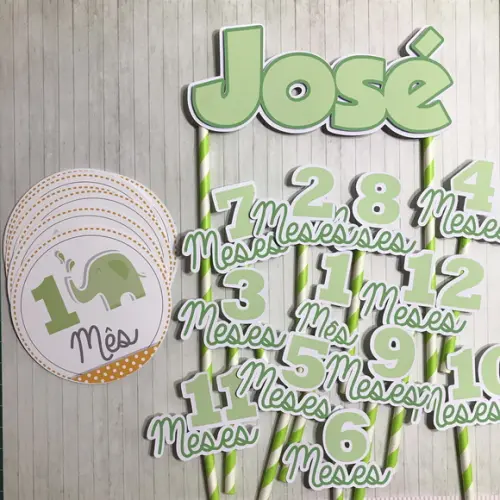 Kit Completo Mesversário Bebê com Topos de Bolo e Adesivos