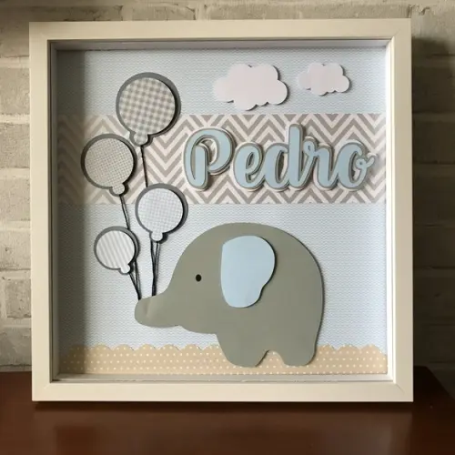 Quadro Porta Maternidade Elefante Azul
