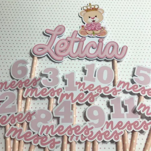 Kit Topos de Bolo Mesversário Bebê Personalizado Ursinha
