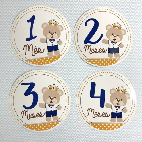 Kit de Adesivos para Body Mesversário do Bebê Urso Príncipe