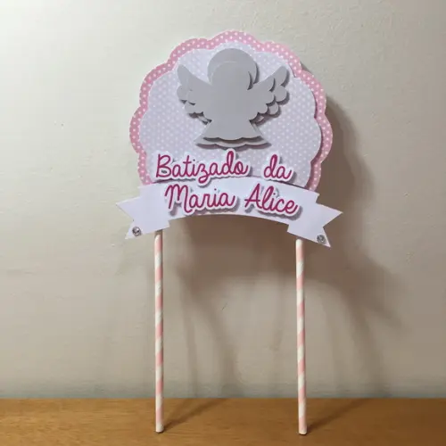 Topo de Bolo Batizado Menina Anjinho