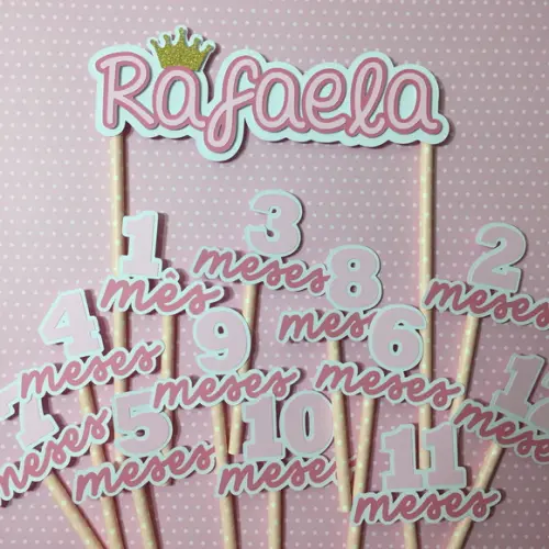 Kit Topos de Bolo Mesversário Bebê Personalizado Coroa