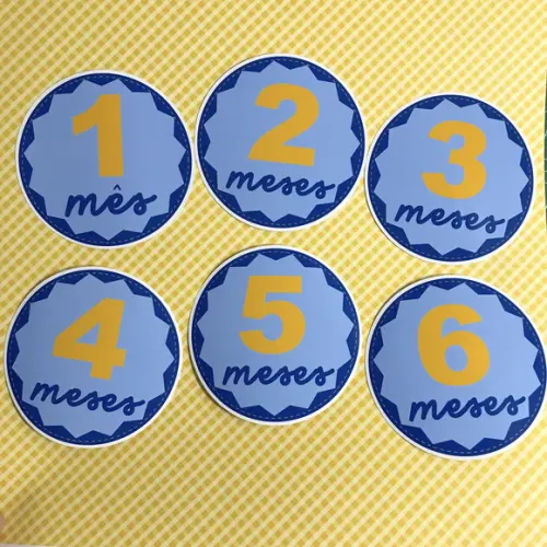 Kit de Adesivos para Body Mesversário do Bebê Azul e Amarelo