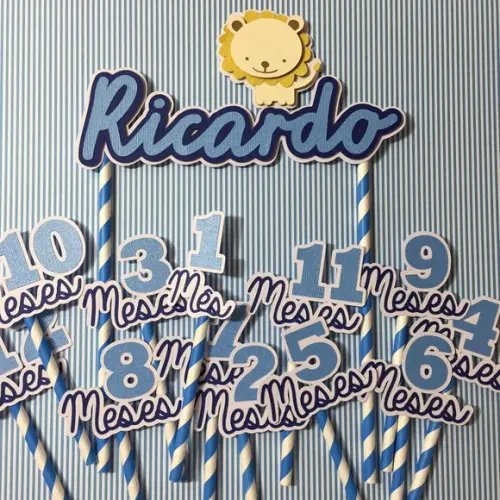Kit Topos de Bolo Mesversário Bebê Personalizado Leãozinho
