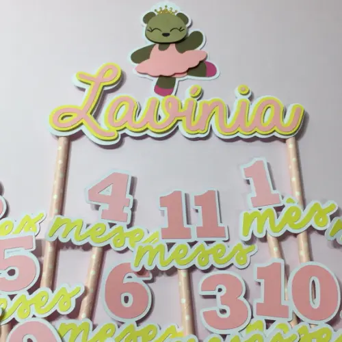 Kit Topos de Bolo Mesversário Bebê Personalizado Ursinha