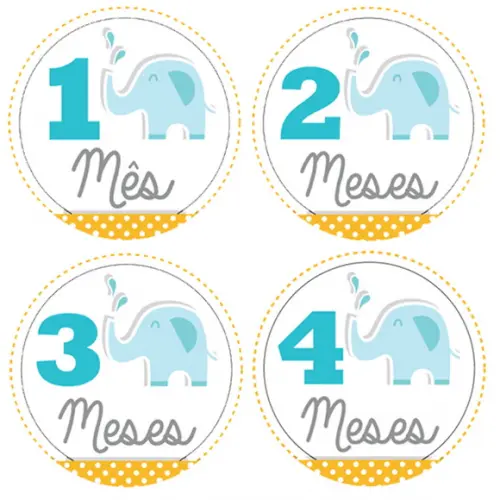 Kit de Adesivos para Body Mesversário do Bebê Elefantinho