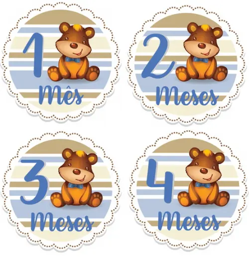 Kit de Adesivos para Body Mesversário do Bebê Urso Azul