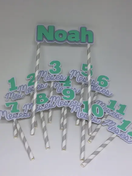 Kit Topos de Bolo Mesversário Bebê Personalizado com Nome