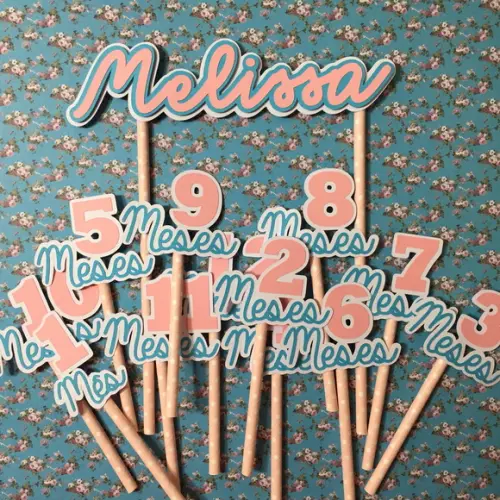 Kit Topos de Bolo Mesversário Bebê Personalizado com Nome