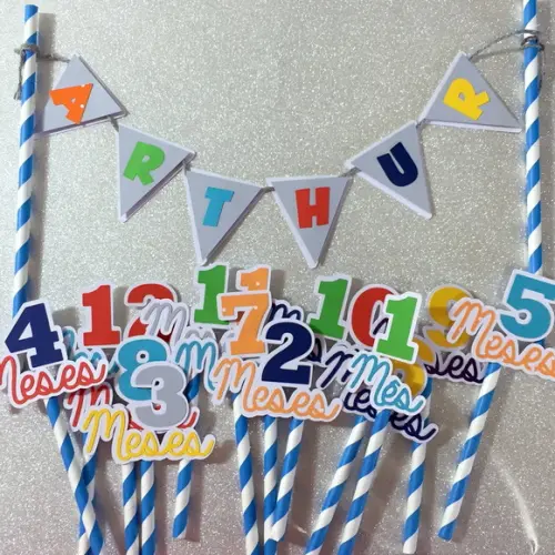 Kit Topos de Bolo Mesversário Bebê Personalizado com Nome