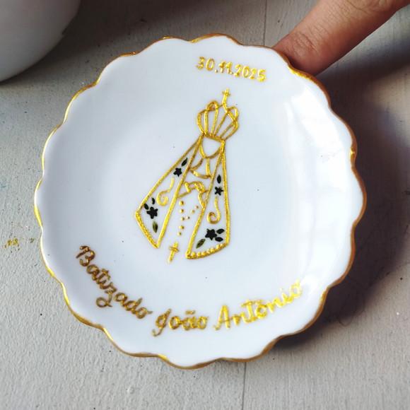 Pratinho Porcelana Personalizado Batizado N S Aparecida Dour