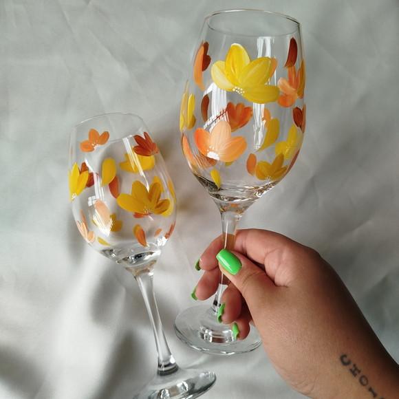 03 Taças Vinho Pintada 385 ml Vidro