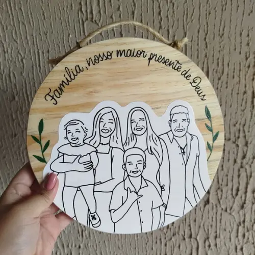 Placa Pinus Quadro Desenho da Foto Família
