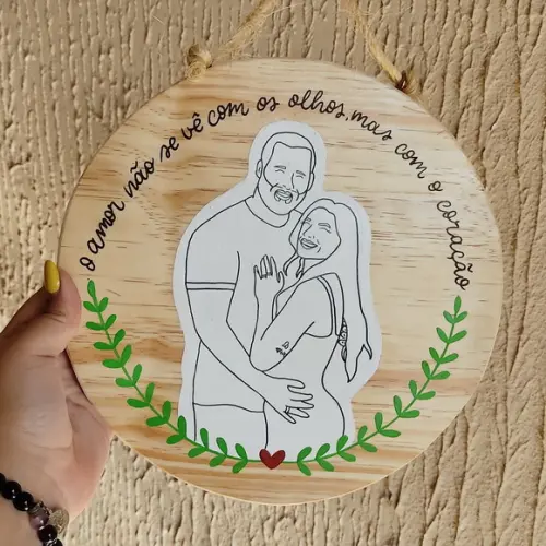 Placa Pinus Quadro Desenho da Foto Casal