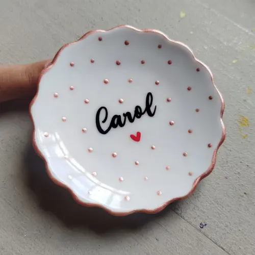 02 Pratinhos Descanso de Jóias Personalizado com Nome 10cm