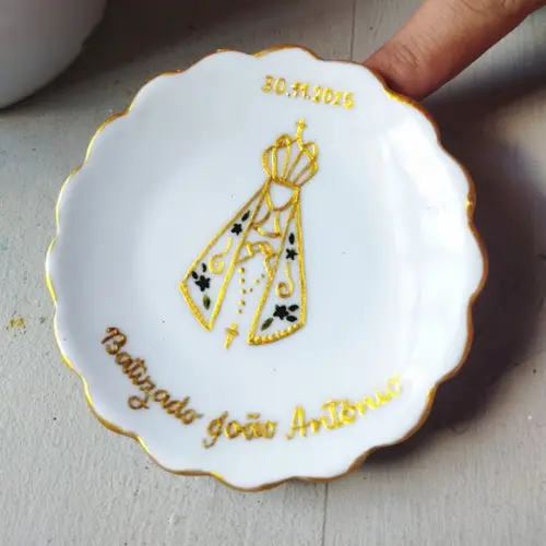 Pratinho Porcelana Personalizado Batizado N S Aparecida Dour