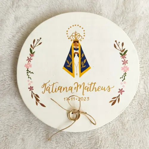 Porta Alianças Nossa Senhora Madeira Pinus 20cm