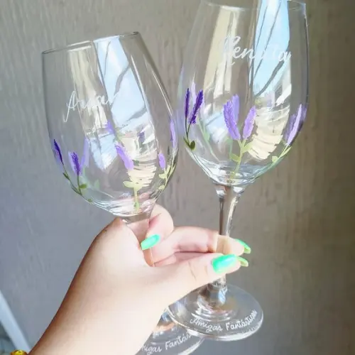 02 Taças Vinho Personalizada Lavandas 385ml