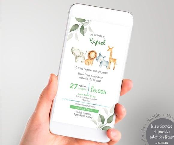 Convite Digital Chá de Bebê Animais Safari